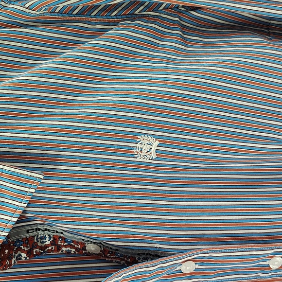 Cinch Button Up Size XXL Blue Orange Stripe Western Long Sleeve Top - Picture 4 of 8